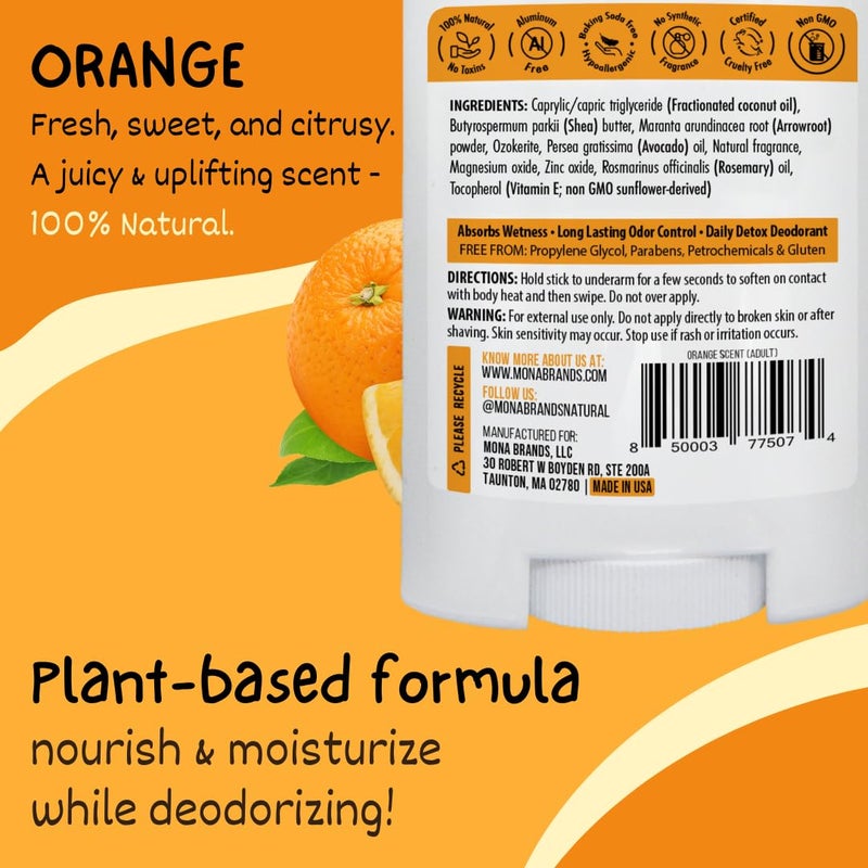 MONA BRANDS 100% Natural Kids Deodrant for Boys and Girls | Safe Deodorant for Kids | No Baking Soda, Aluminum or Synthetic Scents | Hypoallergenic (ORANGE 1.76 Oz) - Image 2